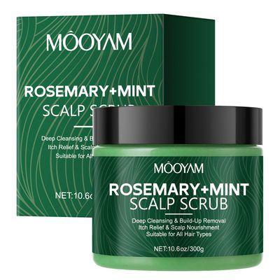 GUOYAOLIFU Scalp Scrub with Rosemary Mint, 2-in-1 Exfoliating Shampoo for Hair Treatment, Includes Silicone Scalp Massager, Removes Buildup Dandruff, 10.6oz