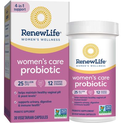 Renew Life Women&#39;s Probiotic Capsules, Supports pH Balance for Women, Vaginal, Urinary, Digestive and Immune Health, L. Rhamnosus GG, Dairy, Soy and Gluten-Free, 25 Billion CFU - 30 Ct
