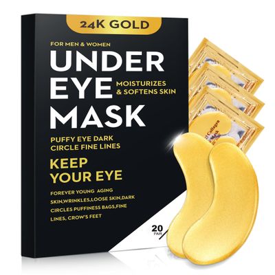 Bukamkom 40 Pcs20 Pairs 24K Gold Eye Mask Collagen Under Eye Mask Patches for Dark Circle Puffiness, Refresh, Revitalizing, Travel, Wrinkles, Gold Eye Patches