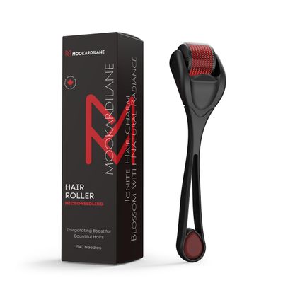 Scalp Hair Roller Black wRed 540 Stainless Steel Microneedling Roller by MOOKARDILANE Home Use