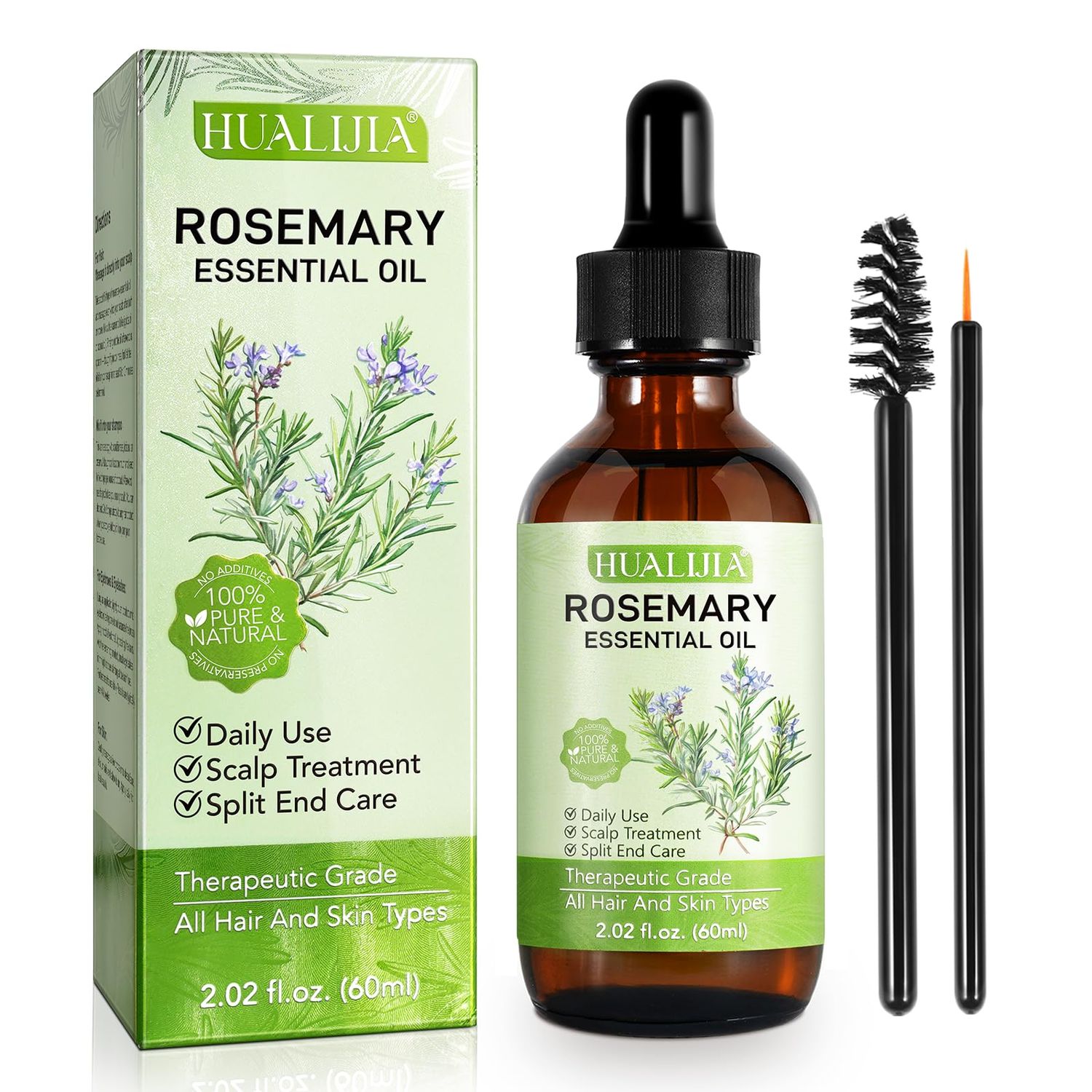 &quot;HUALIJIA Hair Oil, 100 Pure Natural Rosemary Essential - 2.02 Fl Oz, Promotes Hair Growth, Reduces Hair Loss, Repairs Damaged , Nourishes Skin, Suitable for All Hair Types&quot;