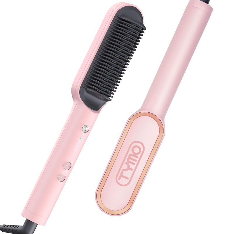 TYMO Ring Hair Straightener Brush - Hair Straightening Iron with Built-in Comb, 20s Fast Heating 5 Temp Settings Anti-Scald, Perfect for Professional Salon at Home, Sakura Pink