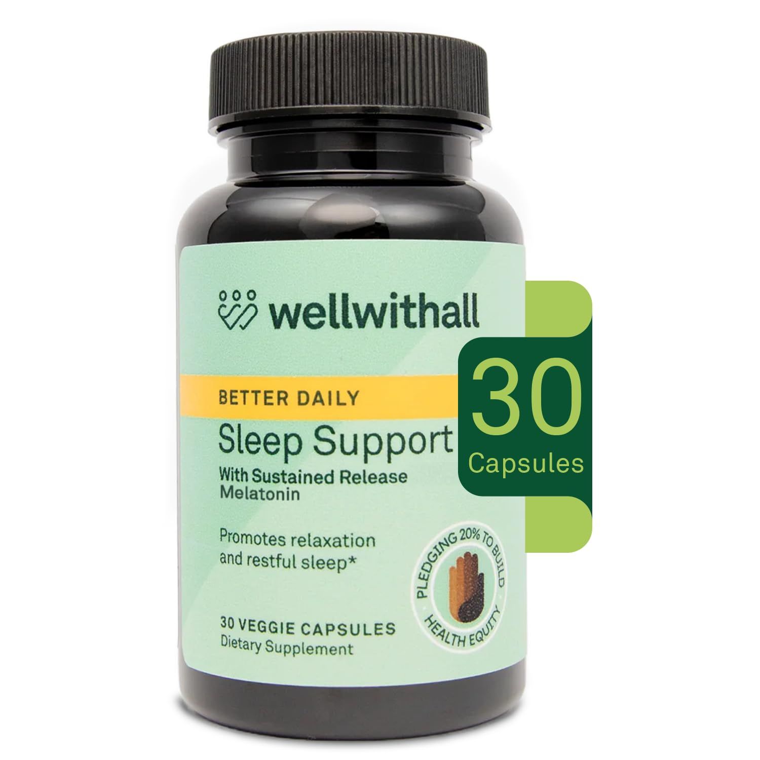 WellWithAll Sleep Support with Sustained-Release Melatonin Includes L-Theanine and Ashwagandha Promotes Relaxation and Sleep Quality Supports Stress Management Use Before Bedtime 30 Capsules