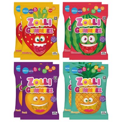 Zolli Gummies Variety - Delicious Zero Sugar, Allergy-Free, KETO, Vegan Clean Teeth Candy - 8 Packs of 1.94oz Each for a Tasty and Dental-Friendly Snacking Experience