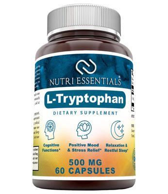 Nutri Essentials L-Tryptophan Dietary Supplement 500 mg 60 Capsules (Non-GMO) - Natural Sleep Aid Supplements with 500 mg of Free Form L Tryptophan - Circulation Immune Support