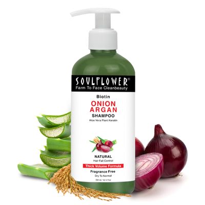 Soulflower Biotin Shampoo for Hairfall Control, Strengthening, Hydrates Protects hair, Cruelty Free, Vegan, Paraben Sulfate Free, Aloevera, Onion Plant Keratin - 10 oz