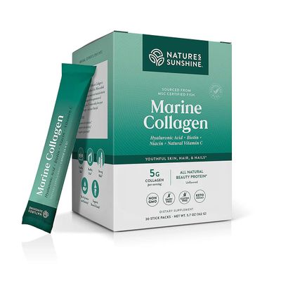 Nature&#39;s Sunshine Marine Collagen - Premium Wild-Caught Alaskan Pollock Collagen Powder - Unflavored to-Go Sticks to Support Radiant Skin and Healthy Joints
