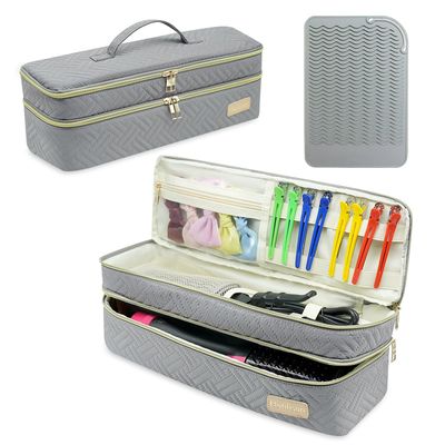 Double-layer Hair Tools Travel Bag and Heat Resistant Mat for Revlon One-Step Hair Dryer, Volumizer, Styler, Flat Irons, Straighteners, Curling Iron, and Haircare Accessories (Gray)