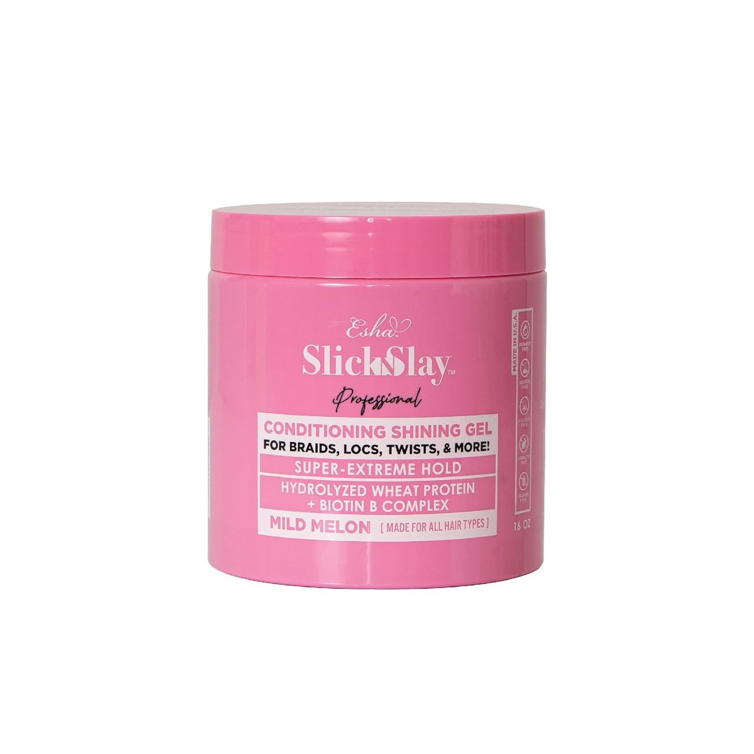 Esha Professional - Slick N Slay - Conditioning Gel - For Braids, Locs, Twists, More! Hydrolyzed Wheat Protein Biotin B Complex! - Mild Melon Scent (16 oz.)