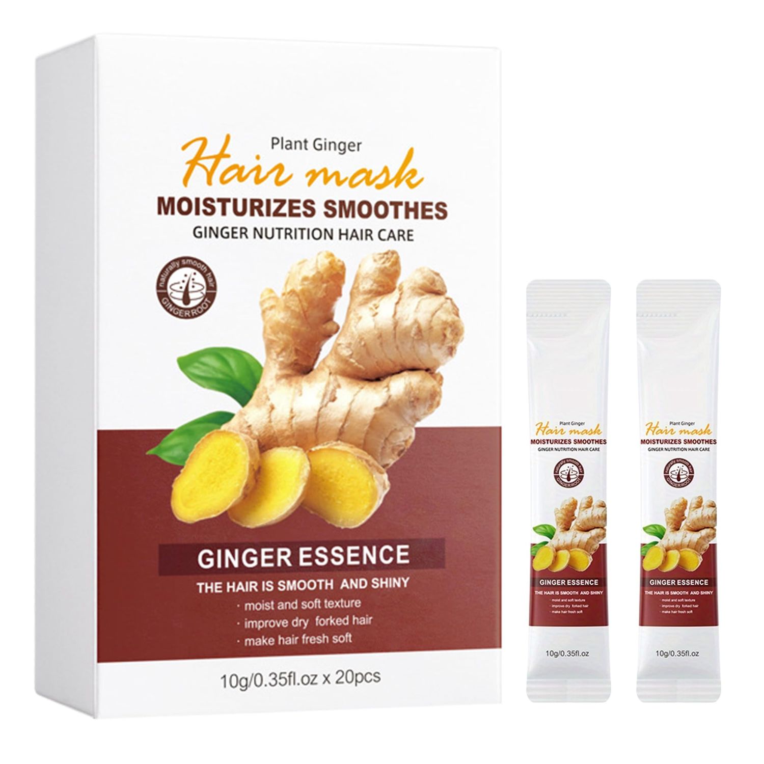 Hair Mask Conditioner, 20Pcs Ginger Hair Treatment Mask for Dry and Damaged Hair Smoothes and Strengthens Hair Ginger Essence Repair and Hydration Hair Cream Portable and Travel Size 10g0.35 Fl.Oz