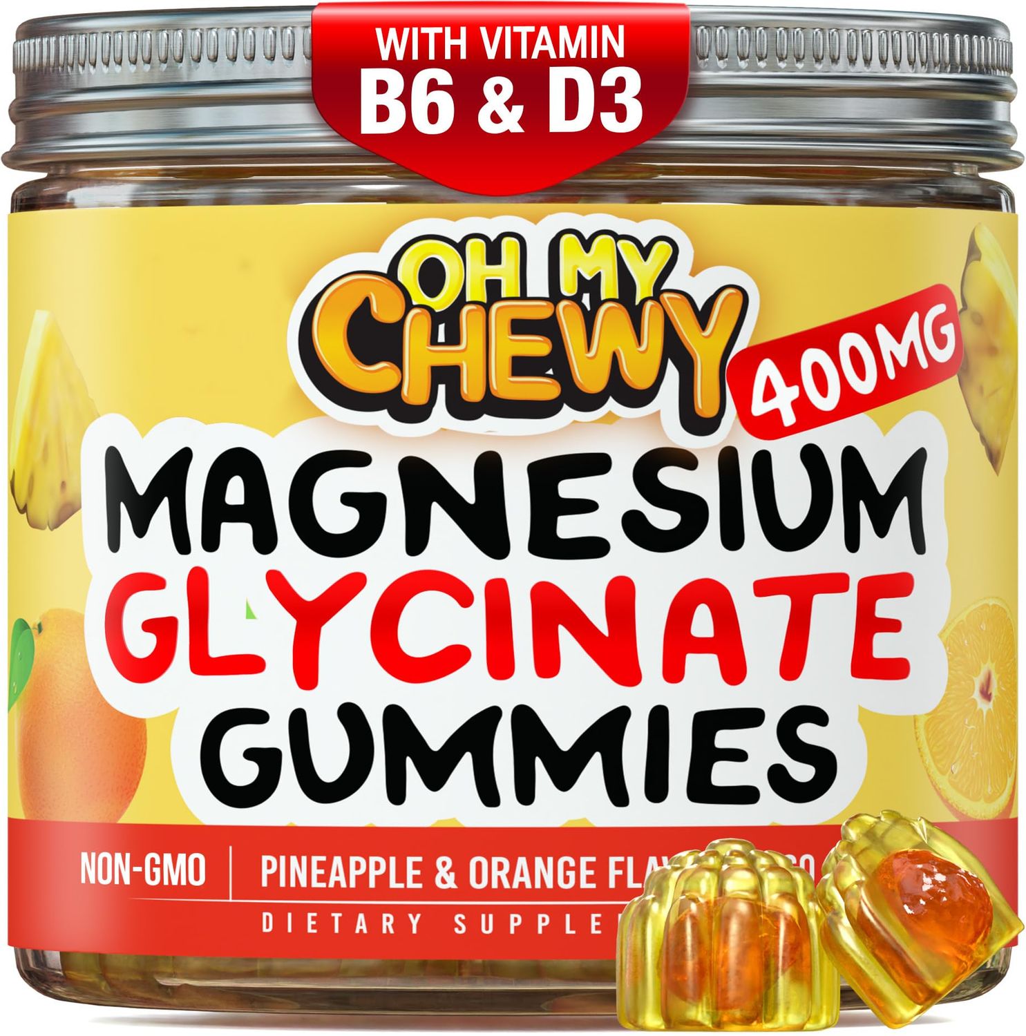 Center-Filled Magnesium Glycinate Gummies 400MG - High Absorption for Kids, Teens Adults - Supplement for Sleep, Calm Muscle Relaxation with B6 D3 - Gluten Free Vegan Friendly - 120 Count