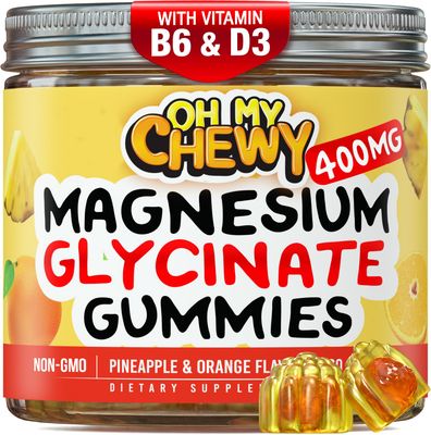 Center-Filled Magnesium Glycinate Gummies 400MG - High Absorption for Kids, Teens Adults - Supplement for Sleep, Calm Muscle Relaxation with B6 D3 - Gluten Free Vegan Friendly - 120 Count