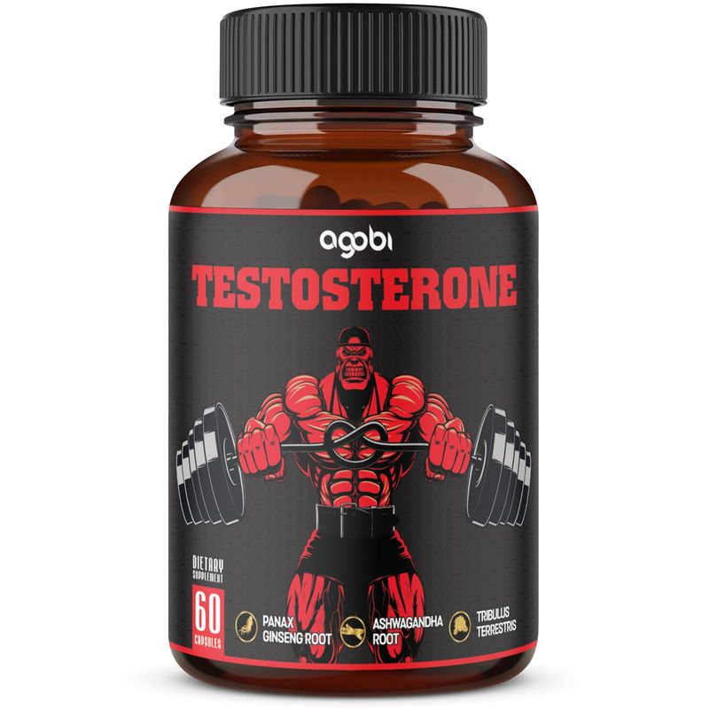 agobi Testosterone Supplement for Men - 11 Potent Herbs - Ashwagandha, Tribulus, Ginseng More - 60 Capsules for 1 Month