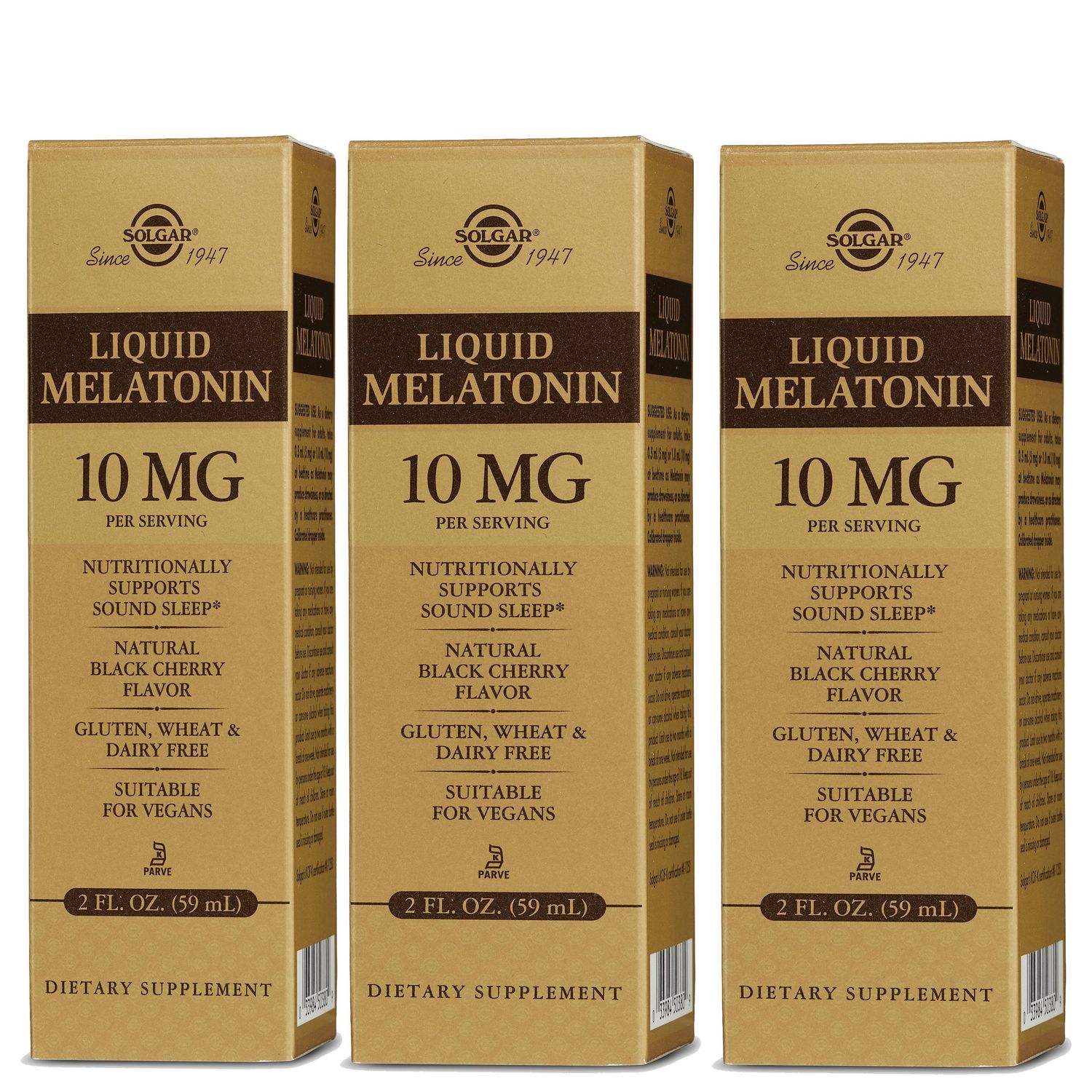 Solgar Liquid Melatonin 10 mg, Natural Black Cherry Flavor - 2 fl oz, Pack of 3 - Great for Jet Lag - Vegan, Gluten Free - 177 Total Servings