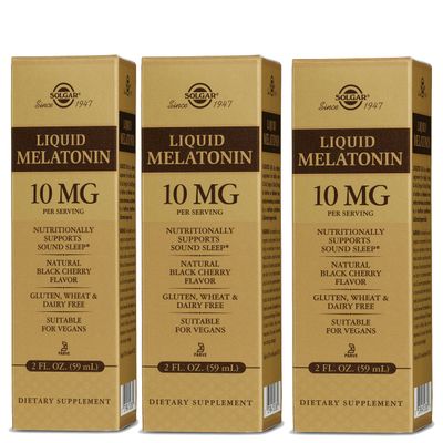Solgar Liquid Melatonin 10 mg, Natural Black Cherry Flavor - 2 fl oz, Pack of 3 - Great for Jet Lag - Vegan, Gluten Free - 177 Total Servings