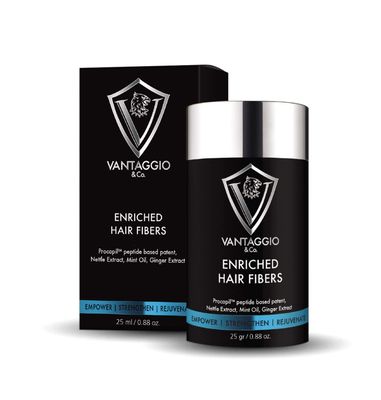 Vantaggio Enriched Hair Fibers for Thinning Hair - 25 gr. 0.88 oz. Natural Spray-On Hair Thickener Fibers for Men with PROCAPIL for Growth Stimulus - Matches Your Natural Hair Color (Dark Brown)