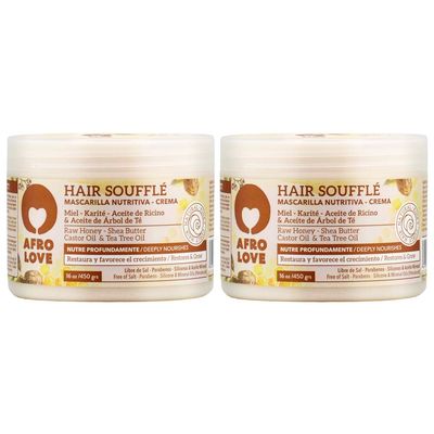 Afro Love Hair Souffl (16oz, Pack of 2), Deeply Nourishing Restorative Cream for Curly, Kinky Coily Hair, Rich in Raw Honey, Shea Butter, Castor Oil Tea Tree Oil - Sulfate-Free Paraben-Free