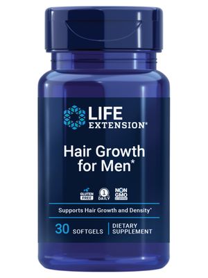 Life Extension Hair Growth for Men, ActriSave Prickly pear and Black Rice, VI-SPO Saw Palmetto, Supports Hair Growth, Fullness and Density, Non-GMO, 1-Daily, Gluten-Free, 30 softgels