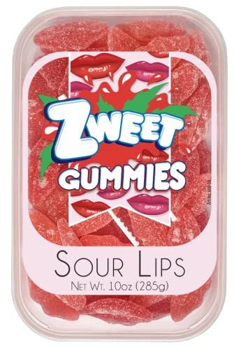 Zweet Sour Gummy Candy Lips 10 Ounce - Valentines Day Candy, Valentine Candy, Red Candy, Sour Kosher Candy, Halal Candy - Resealable Pack of Sour Gummy Candy