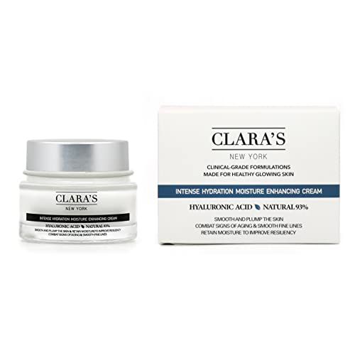 CLARA&#39;S NEW YORK Vegan Hyaluronic Acid Facial Cream with Panthenol, Shea Butter Intense Hydration Moisture Enhancing Smooth, Plump, Rich Non-sticky, Fast-absorbing Formula 50ml MADE IN US