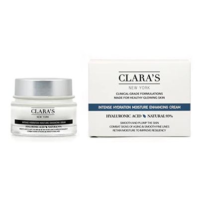 CLARA&#39;S NEW YORK Vegan Hyaluronic Acid Facial Cream with Panthenol, Shea Butter Intense Hydration Moisture Enhancing Smooth, Plump, Rich Non-sticky, Fast-absorbing Formula 50ml MADE IN US