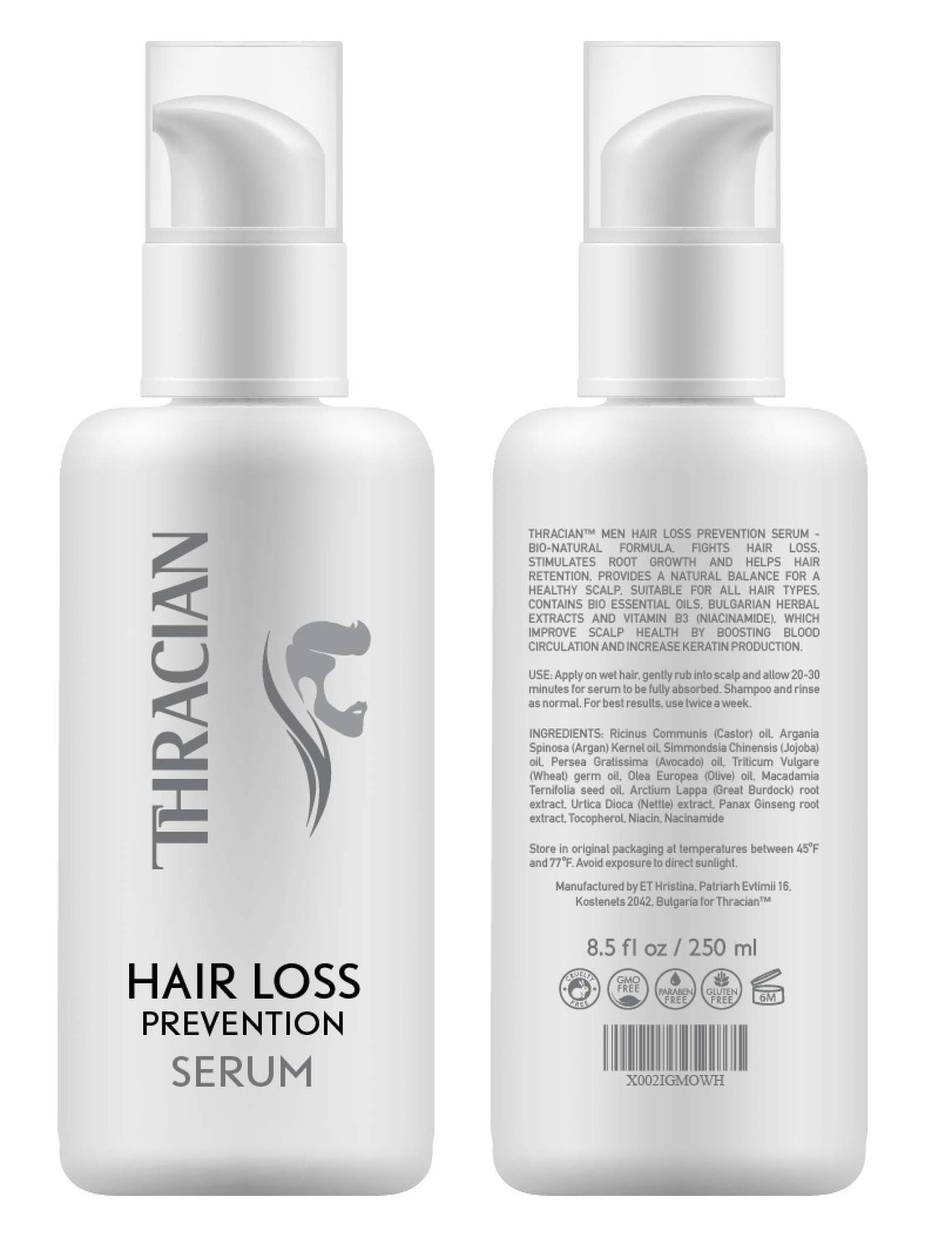 Thracian Natural Hair Loss Prevention Serum, Thinning, Balding Men, Restorative Formula with Castor Oil, Argan Oil and Niacinamide (B3) - 250ml8.5 fl oz