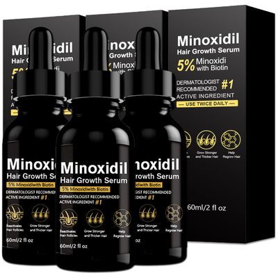 5 Minoxidil Hair Growth Serum, Topical Minoxidil for Men and Women, Hair Regrowth Treatment for Scalp Hair Loss and Thinning, With Biotin (2 Fl Oz (Pack of 3))