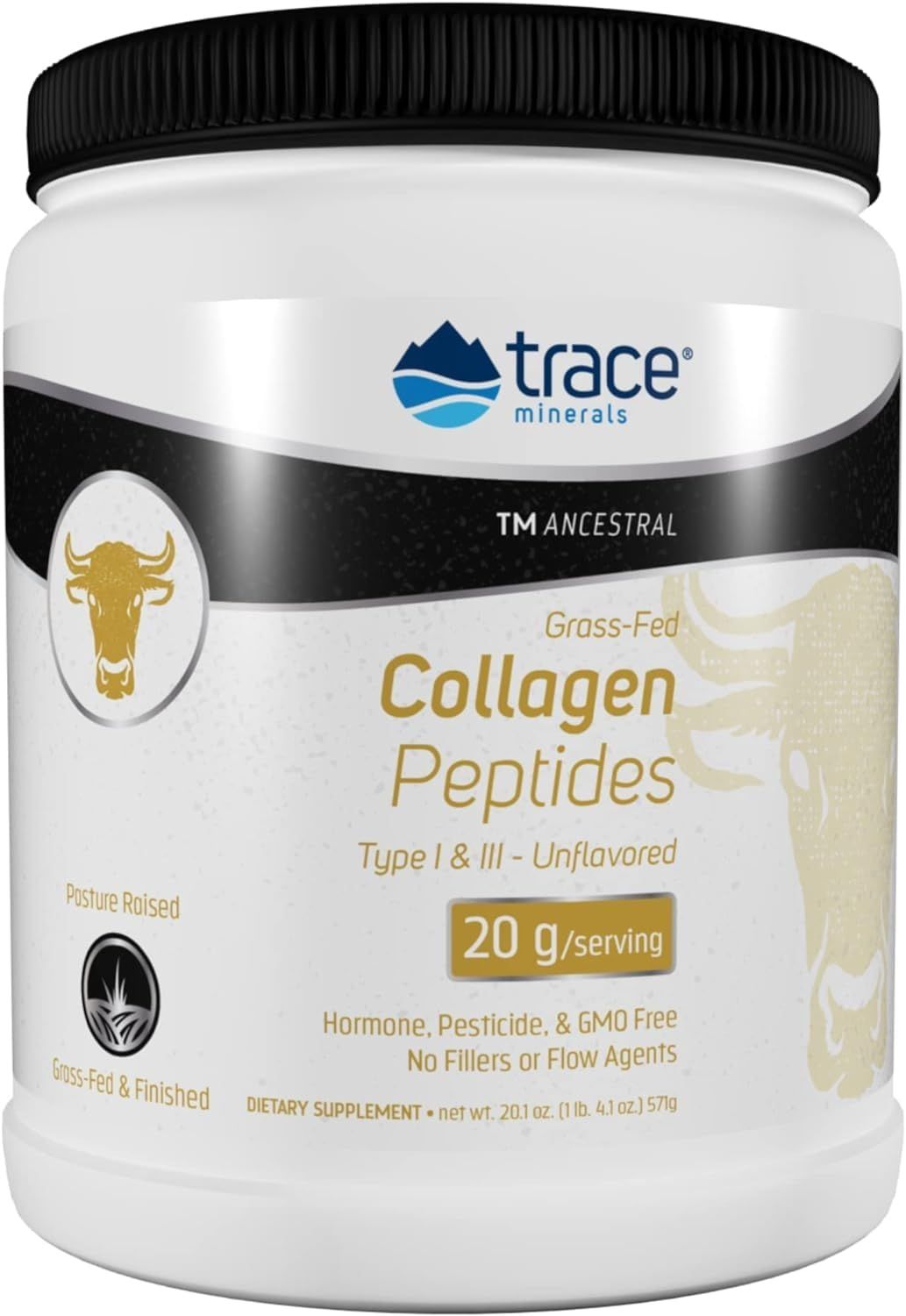Trace Minerals Collagen Peptides - Healthy Bone Joint Support - Collagen Supplement Aids Strong Hair, Nails Skin - Powder Supplement Supports Gut Health - Unflavored, 571g (28 Servings)