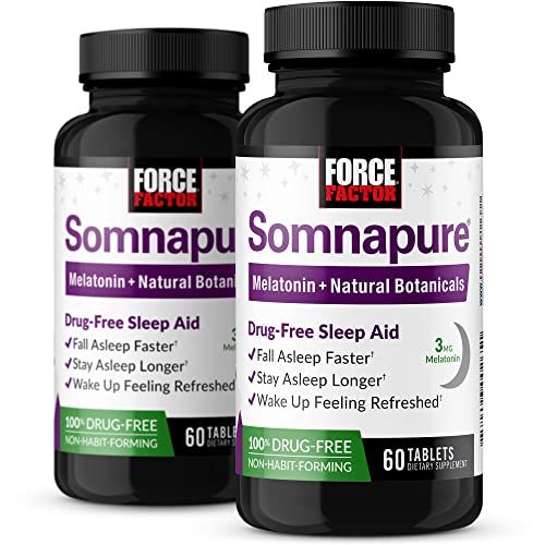 Force Factor Somnapure Drug-No Sleep Aid for Adults with Melatonin, Valerian Root, Lemon Balm, Non-Habit-Forming Sleeping Pills, Fall Asleep Calm at Night, Wake Up Refreshed, 120 Tablets (2-Pack)
