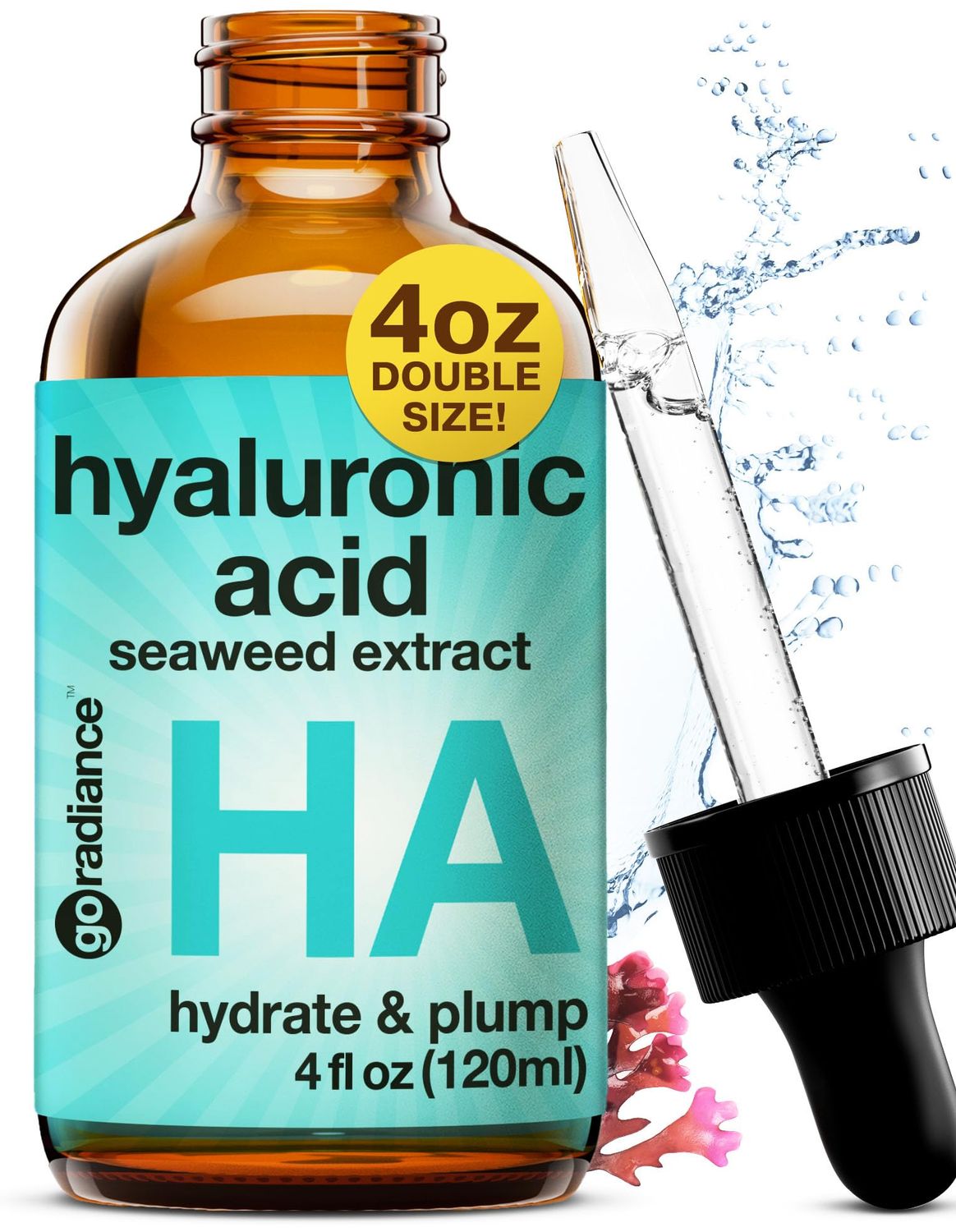 Double Size (4OZ) Hyaluronic Acid Serum for Face 3.5, Hyaluronic Acid Moisturizer, Hydrating Serum for Face, Moisturizing Hyaluronic Acid Serum with Seaweed and Chamomile, Glow Face Serum for Women