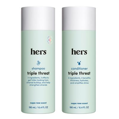 hers Triple Threat Shampoo and Conditioner Set for Women - Thickening, Moisturizing, Reduces Shedding - Color Safe Hair Loss Shampoo and Conditioner - Napa Rose - 2 x 6.4 fl oz