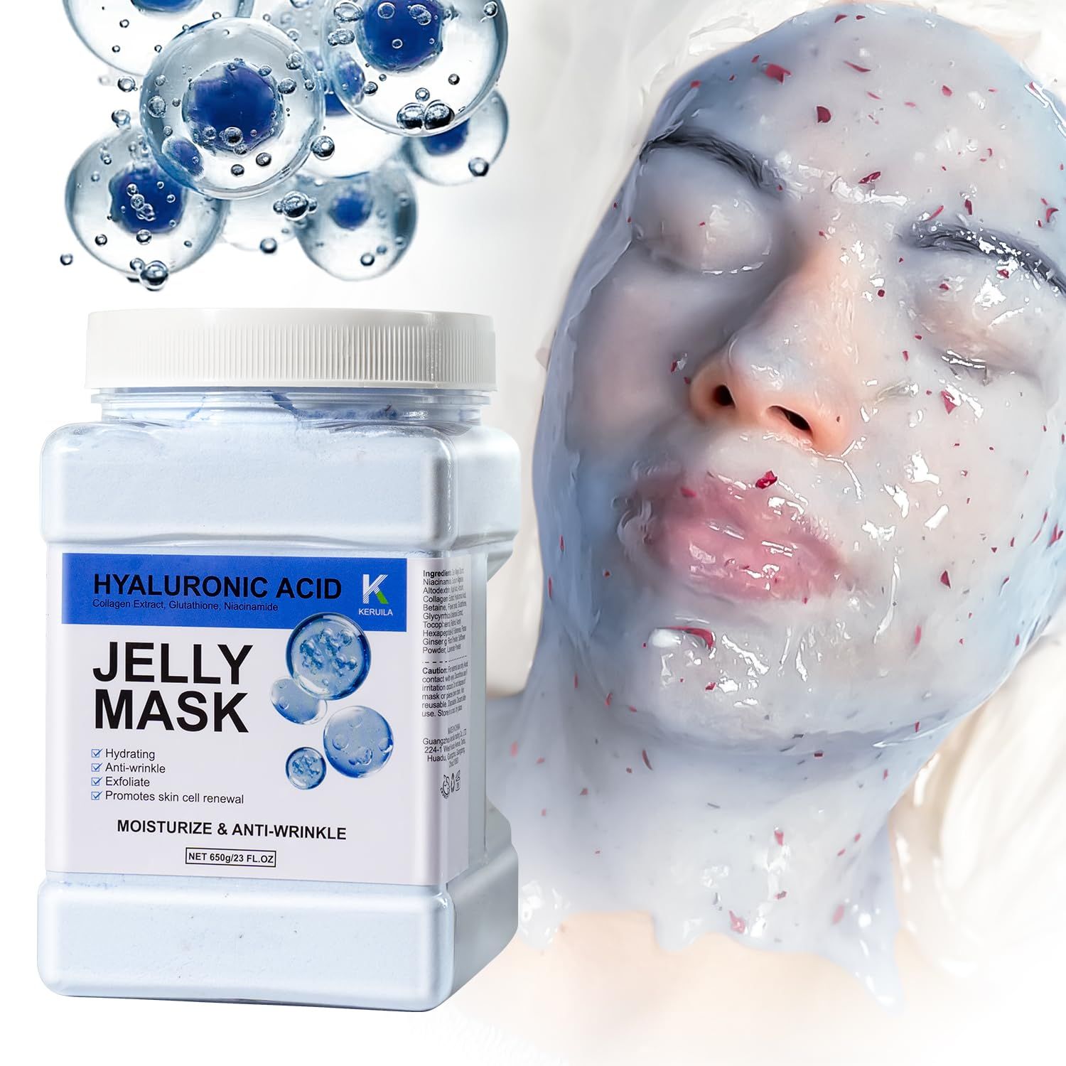 KERUILA Hyaluronic Acid Jelly Mask Powder for Skin Care, Jelly Masks for Facials Professional, Facial Peel Off Gel Mask for Skincare, Hydrating Anti Wrinkle Peel Off Mask
