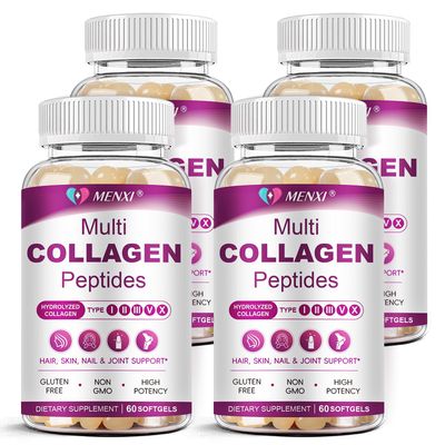 Multi Collagen Peptides Softgel for Women Men - Type I, II, III, V, X - Hydrolyzed Collagen Peptides with Biotin, Vitamin C Hyaluronic Acid - Support Skin Hair Nail Joint - Non GMO, 240 Softgel