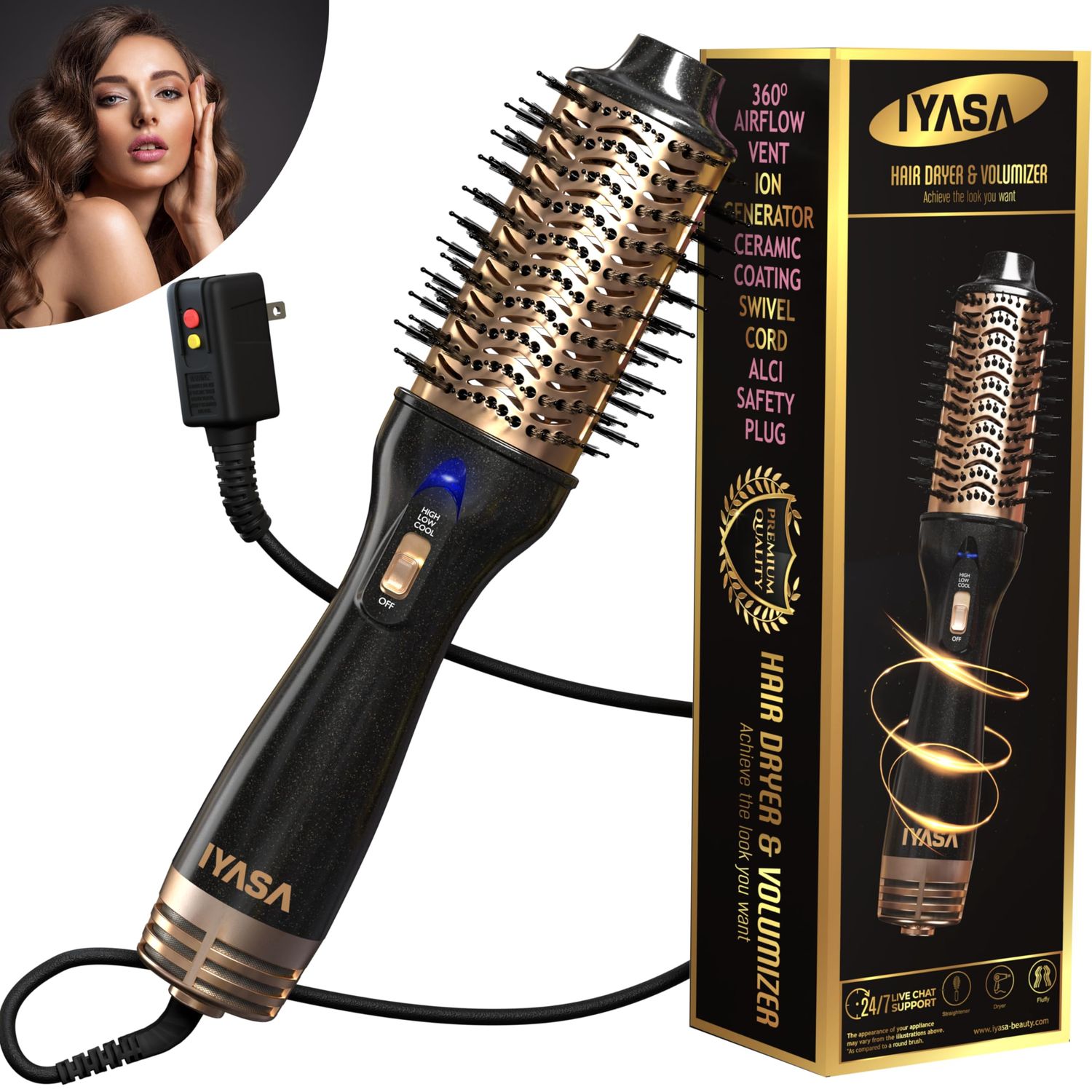 Premium 4-in-1 Oval Blow Dryer Brush, One-Step Hot Air Brush for Smooth, Hair Dryer Volumizer, Salon Quality, Ionic Blow Dryer Styler Straightener, Anti-Frizz, Large 3&quot; Barrel, 13&quot; Long
