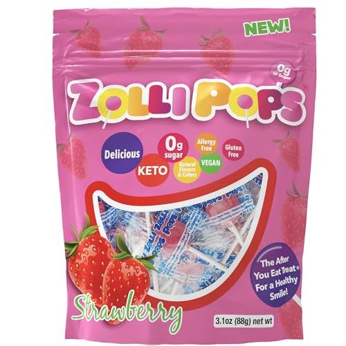 Zollipops - Strawberry - Clean Teeth Lollipops - Anti-Cavity, Sugar Free Candy For Healthy, Clean Teeth - Great for Kids, Diabetics Keto Diet, 3.1 Oz