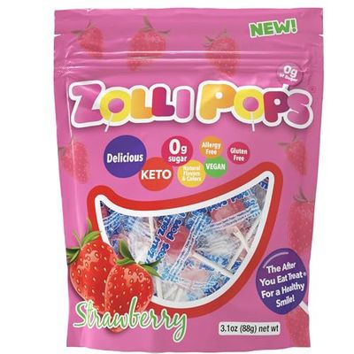 Zollipops - Strawberry - Clean Teeth Lollipops - Anti-Cavity, Sugar Free Candy For Healthy, Clean Teeth - Great for Kids, Diabetics Keto Diet, 3.1 Oz