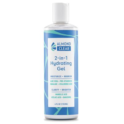 Almond Clear 2-in-1 Hydrating Gel Lightweight Mandelic Acid Moisturizer for Oily, Blemish-Prone Skin Aloe Vera, Squalane, Hyaluronic Acid, Mandelic Acid, Bakuchiol 4 oz