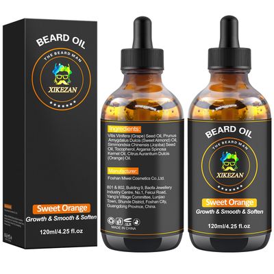 Beard Oil,120ml4.25fl.oz Oil Promote Large Volume Beard Growth,Leave in Conditioner Beard Care Natural Sweet Orange Scent Mustaches Growth Soften Strength,Gifts for Men Him Dad