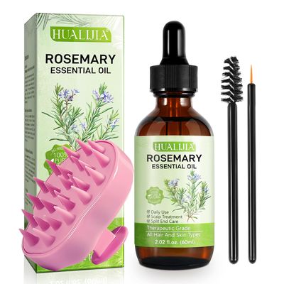 HUALIJIA Rosemary Oil Scalp Massager - Pure Natural Rosemary Essential Oil for Hair Growth Loss Prevention, All Hair Types, 2.02 Fl Oz