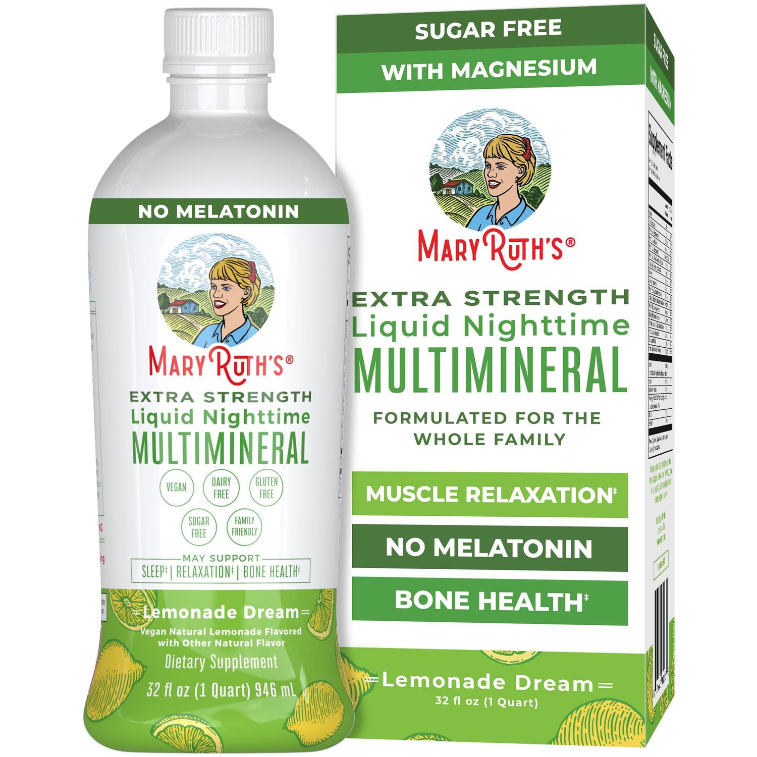 MaryRuth&#39;s Extra Strength Nighttime Liquid Multimineral Sugar Free Calm Magnesium Citrate NO Melatonin Calcium Magnesium Zinc Muscle Relaxation Lemonade Flavor Vegan 32 Servings