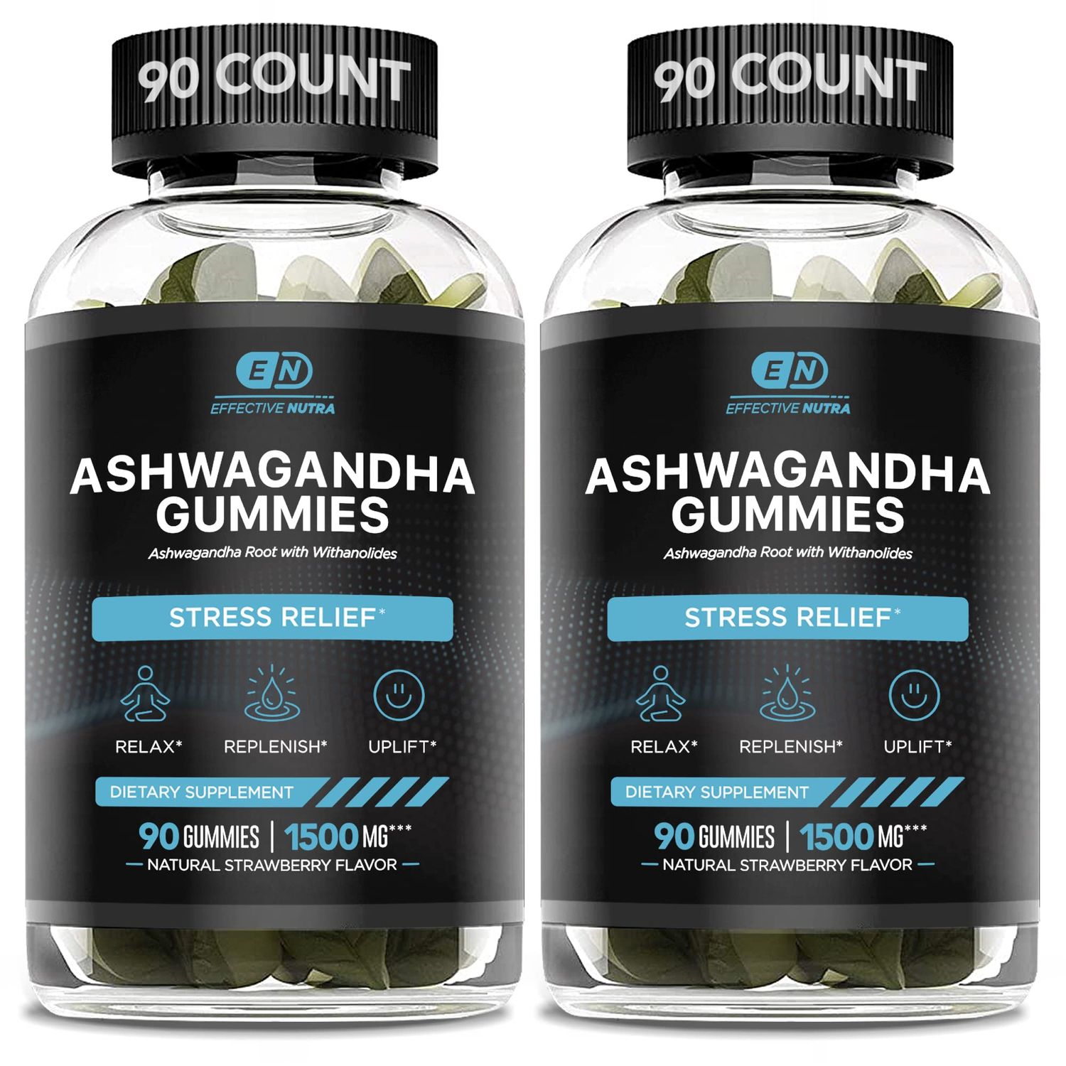 EFFECTIVE NUTRA Ashwagandha Gummies 1500mg Stress Relief, Immune Support, Calm Mood, Energy Natural Berry Flavor 90-Day Supply Vegan, Gluten-Free, Non-GMO Supplement for Men Women (2-Pack)