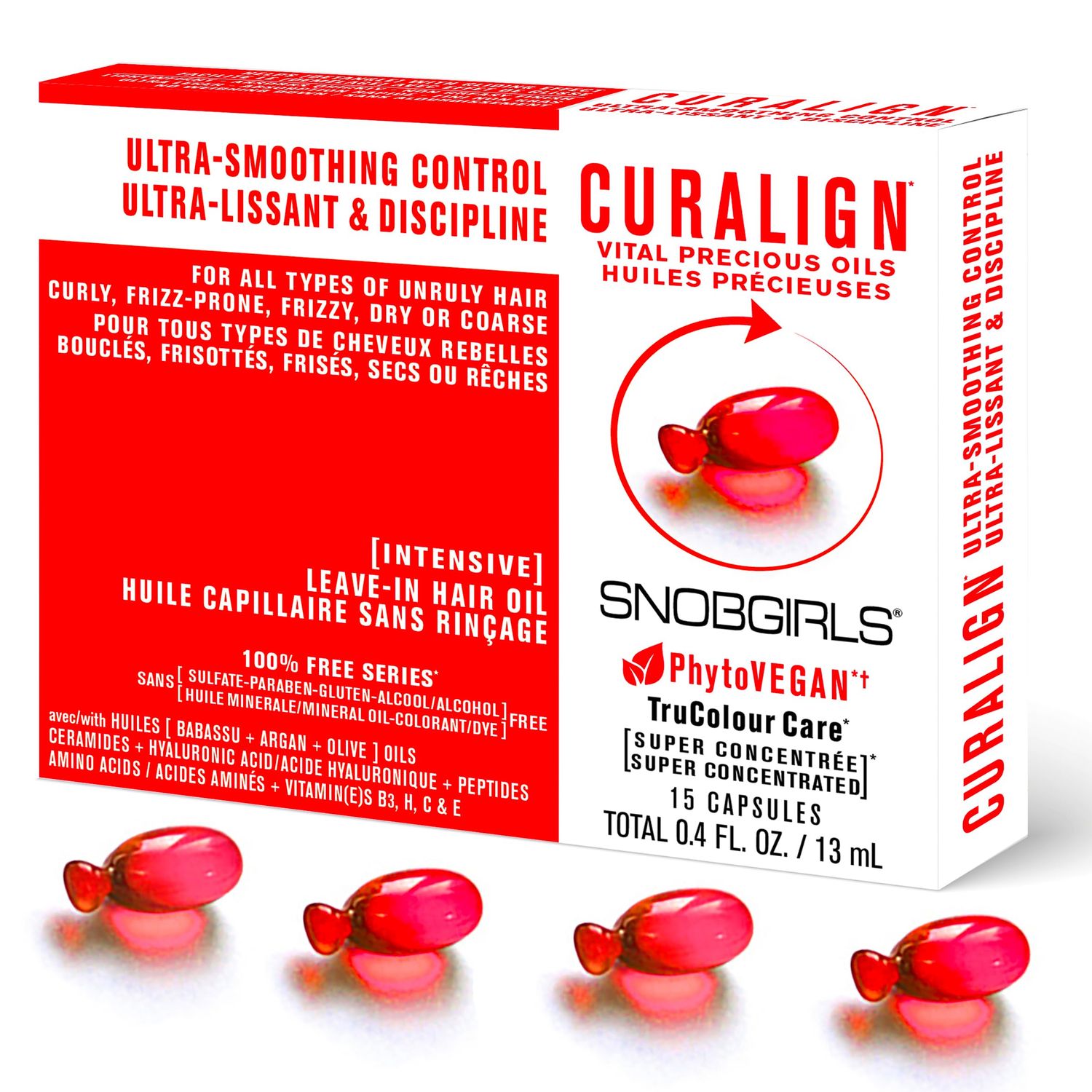 SNOBGIRLS CURALIGN Leave-In Hair Oil for Ultra Smoothing Control for All Types of Unruly Hair; Curly, Frizz-Prone, Frizzy, Dry or Coarse with Argan Oil, Hyaluronic Acid, Ceramides, Peptides Vitamins