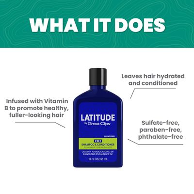 GREAT CLIPS LATITUDE 2-in-1 Shampoo Conditioner Daily Shampoo and Conditioner Set for Men Promotes Full Healthy Hair 32oz