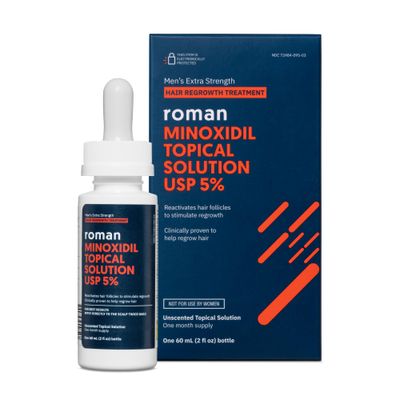 ROMAN Minoxidil 5 Solution for Men&#39;s Hair Loss and Regrowth, Unscented Liquid, Clinically Proven, 2 fl oz