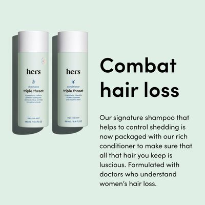 hers Triple Threat Shampoo and Conditioner Set for Women - Thickening, Moisturizing, Reduces Shedding - Color Safe Hair Loss Shampoo and Conditioner - Napa Rose - 2 x 6.4 fl oz