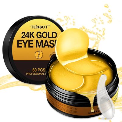 Tunbot Eye Mask - 60 Pieces - 24k Gold Eye Mask - Anti-Aging - Contains Collagen Hyaluronic Acid - Removes Dark Circles, Puffiness Wrinkles, Moisturizes - Home Skin Care