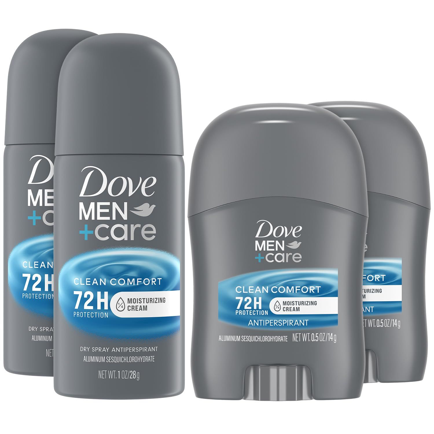 Dove Men Care Clean Comfort Travel Antiperspirants -Mens Antiperspirant Spray Stick, 72H Protection (4 Piece Set)