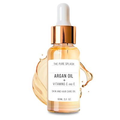 THE PURE SPLASH Argan Oil for Skin and Hair - Hydrating, Repairing, Non-Greasy Lightweight Oil with Vitamins C and E - Natural Moisturizer, Hair Serum, and Skin Glow Treatment - 2oz