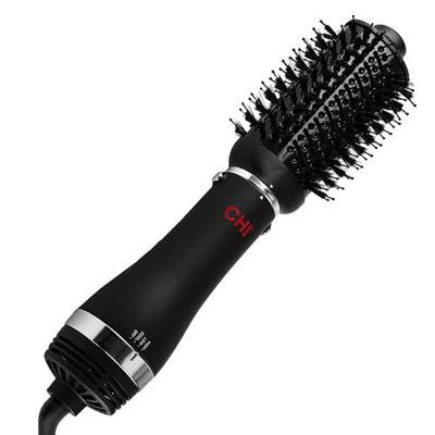 CHI Volumizer 4-in-1 Blowout Brush, Hair Dryer Creates Smooth, Silky Shiny Hair, Four Interchangeable Attachments For Versatile Styling, Black