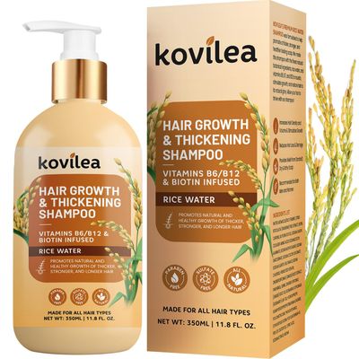 Rice Water Hair Growth Shampoo, Natural Rice Water Thickening Regrowth Formula for Men Women - Infused with Biotin, Castor Oil, Rosemary, For Weak, Brittle, Thinning Hair All Hair Types 11.8 Oz